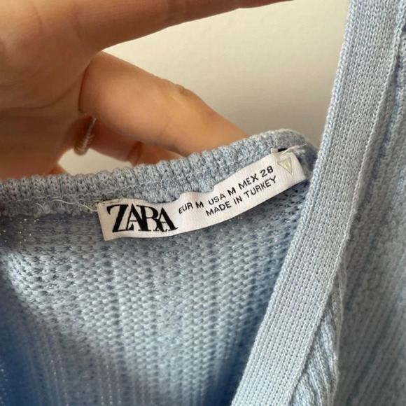 Zara Cable Knit Weave Tight Bodycon Mini Dress Light Powder Blue Sz M - Picture 5 of 6